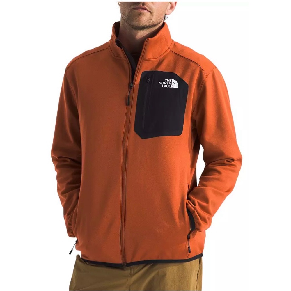 ❤️The North Face Orange Fleece Jacket with Black Chest Pocket New Size XXL